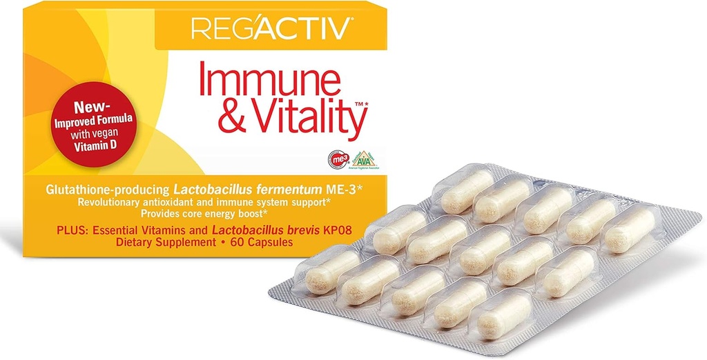 Reg 'Activ Immunum & Vitality - Metabolisme Booster med Lactobacillus fermentum ME-3 Probiotika til fordøjelsessygdomme Gut Health Kosttilskud, med Vegan Vitamin Essential for immunforsvar Vedligeholdelse