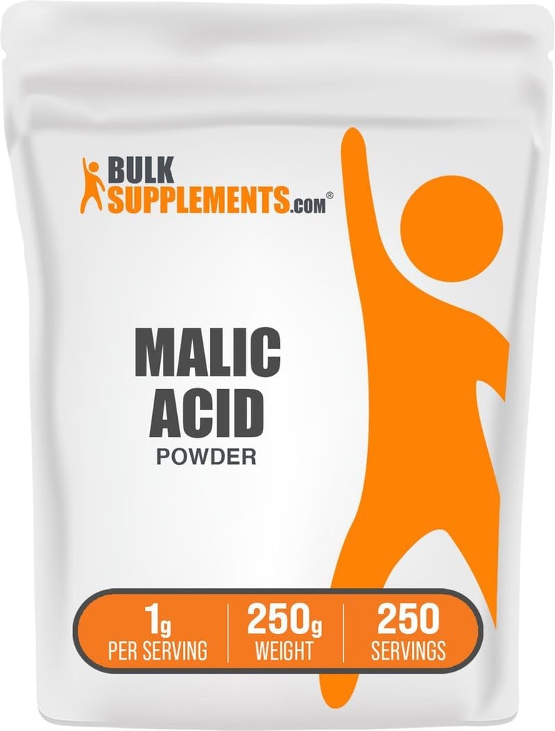 BulkSupplements.com Malic Acid Powder - L- Malic Acid, Kosttilskud - Food Grade, Pure & Gluten Free, 1g per Serving, 250g (8,8 oz) (Pack of 1)