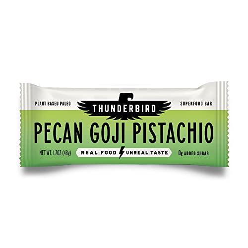 Thunderbird Bars Energy Snack, Gluten- Free with Protein, Sund Real Food, Vegan Paleo Non- GMO, Ingen tilsat sukker, Pecan Goji Pistachio Flavor (12 Greve, 1.7 oz. Barer)