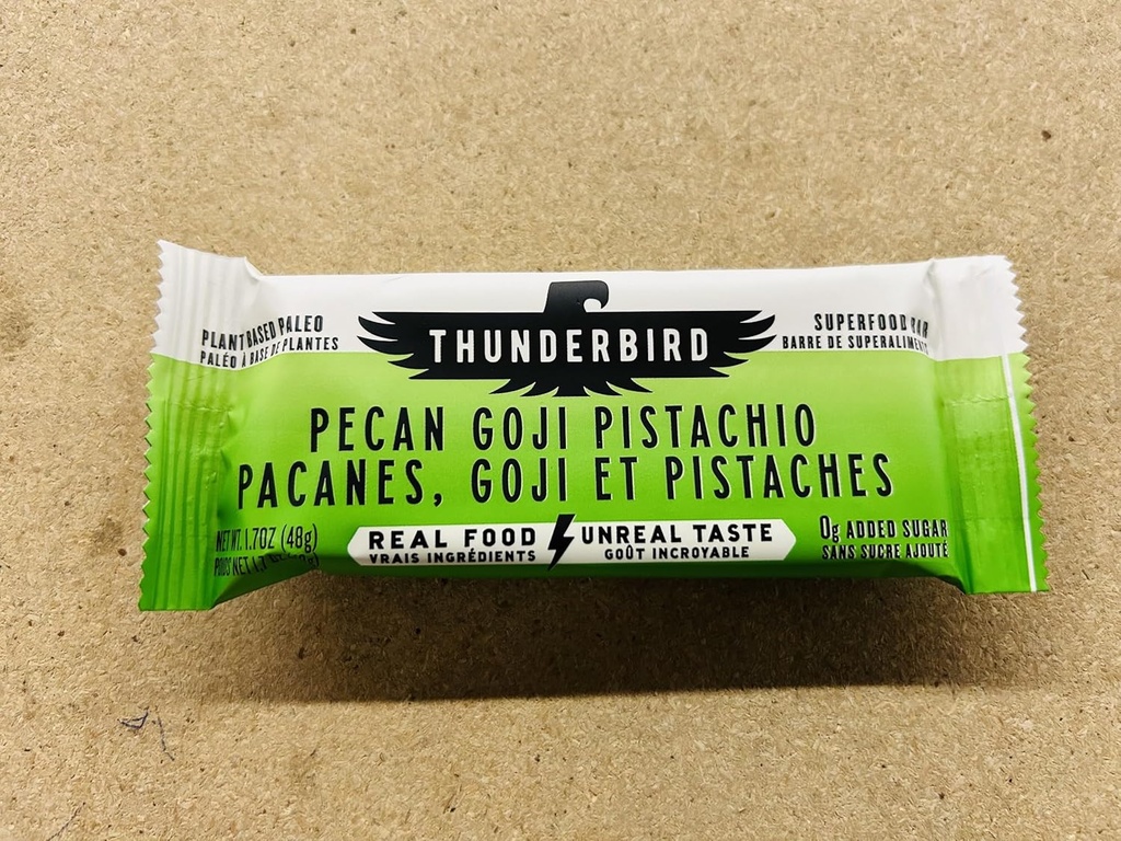 Thunderbird Bars Energy Snack, Gluten- Free with Protein, Sund Real Food, Vegan Paleo Non- GMO, Ingen tilsat sukker, Pecan Goji Pistachio Flavor (12 Greve, 1.7 oz. Barer)