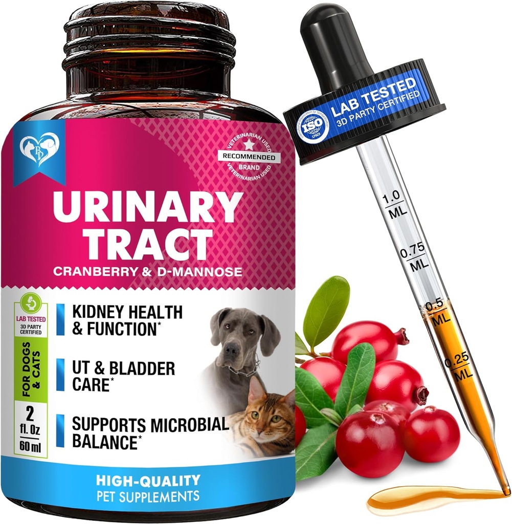 Cat & hund Urinary Tract Infektion Behandling & Natural UTI Medicine Cranberry & D- Mannose - Nyre + Brege Support - Bedste Inkontinens, Bstige Stones - Pet Nyre Health & Care Drops
