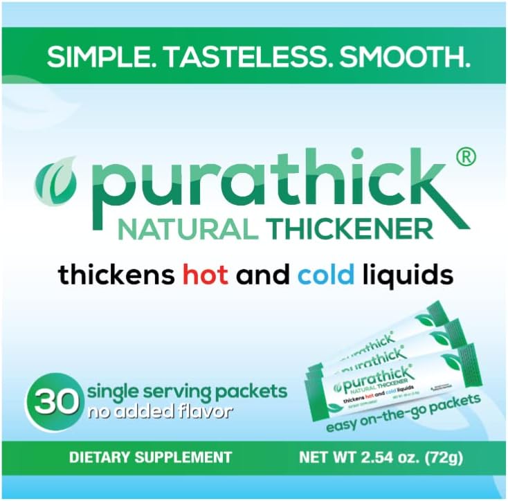 Natural Thickener Box of 30 Individual Serving Sticks, Thickens Hot and Cold Liquids for People with Dysphagia (1 Box)