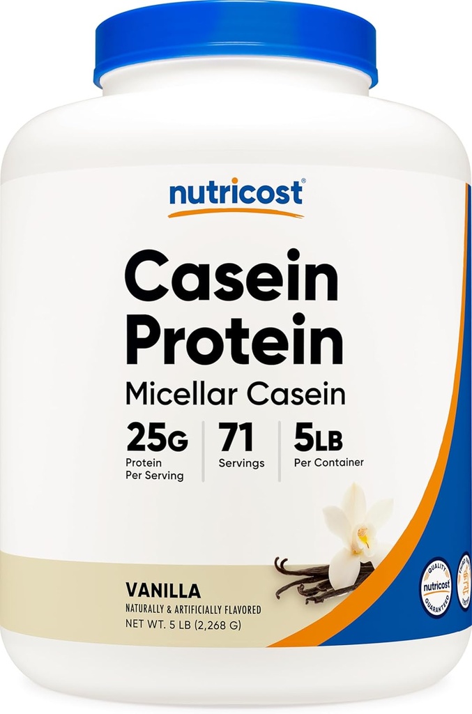 Nutricost Casein Protein Powder 5lb Vanilla - Micellar Casein, Gluten Free, Non- GMO