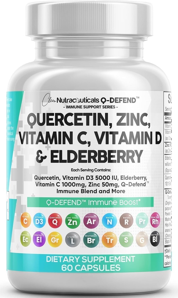 Rene nukleosteroider Quercetin Zinkvitamin C Vitamin D Bromelain Elderberry - Lung immunforsvar supplement voksne med Artemisinin, Sea Moss, Echinacea, Allergy Relief