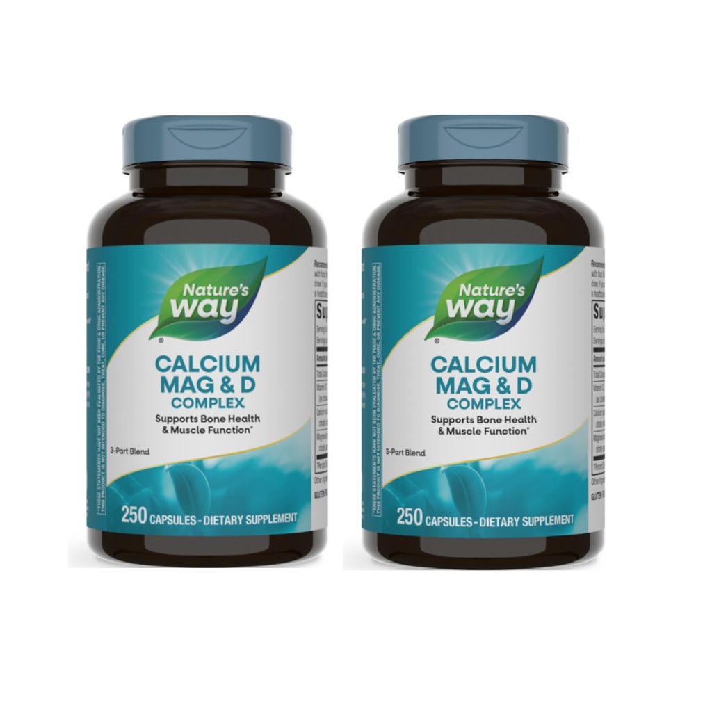 Nature's Way Calcium Magnesium & Vitamin D3 Complex, Healthy Bones & Teeth, Muscle Function and Relaxation*, Gluten Free, 250 Capsules (Packaging May Vary) - 2 Pack