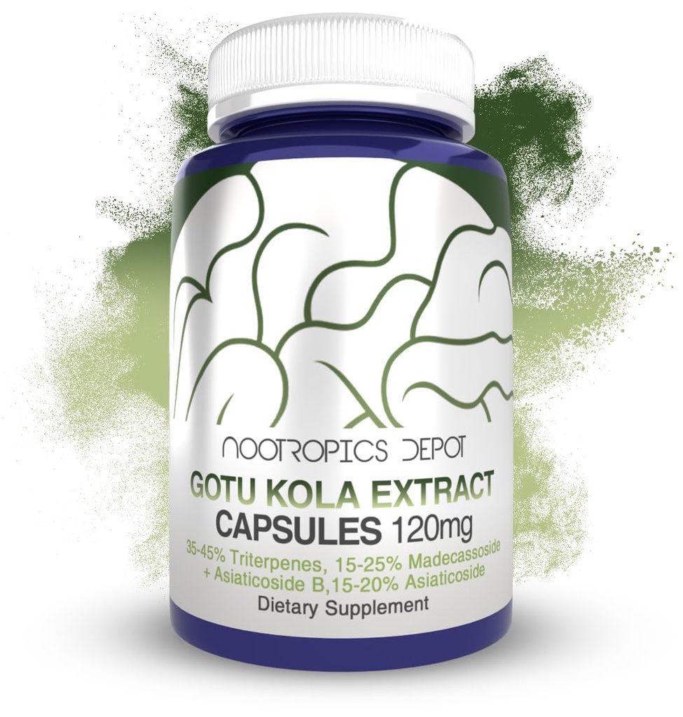 Nootropics Depot Gotu Kola Extract Kapsler er 124; 120mg er 124; 90 Greve er 124; Acid resistent er 124; Centella asiatica er 124; 35- 45% Tadopenes er 124; Understøtter sunde Stress Niveauer er 124; Fremmer Memory Enhancement