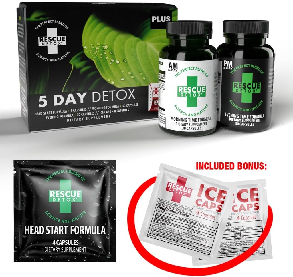 Rescue Detox 5 dag Detox + Plus Kit - 72ct Kapsler Note 124; Permanent Fjerner alle toksiner
