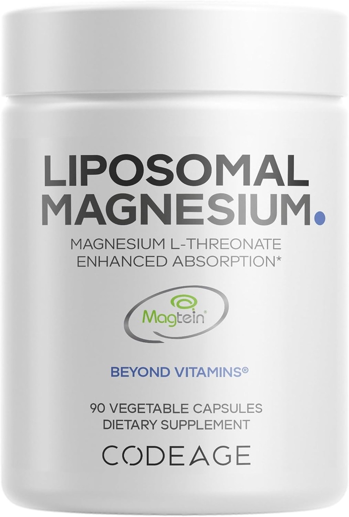 Codeage Liposomal Magnesium L- Threonat Supplement, Patenteret Magtein Magnesium Threonat for hjerne sundhed, hukommelse og kognitiv funktion Support, Biotilgængelig, Non- GMO - 90 Kapsler