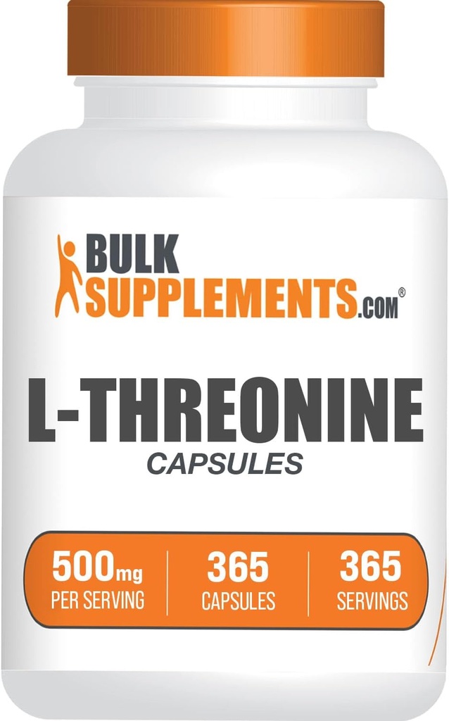 Bulkadditions.com L- Threonine Capsules - L- Threonin Supplement, Threonin 500mg - Aminosyretilskud, Gluten Free, 1 Kapsel per servering, 365 Kapsler (pakning med 1)