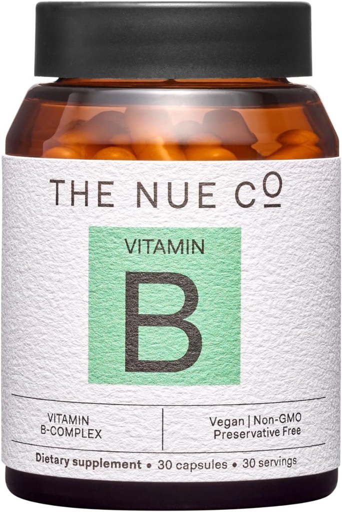 Den Nue Co. Vitamin B tillæg, understøtter energi, fremmer sund hud og hår, Vegan, Gluten Free, 30 kapsler