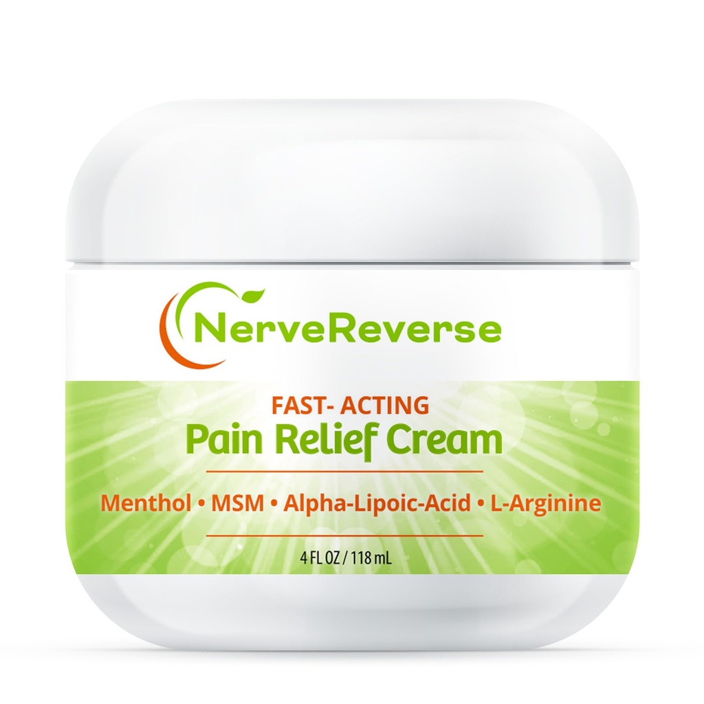 NerveReverse - Neuropati smertestillende creme til fødder, hænder, ben tæer. Stor 4 OZ. JAR. Fastvirkende, Maksimal styrke Cream med 4% Menthol, MSM, L- Carnitin, L- Arginin, E-vitamin, B6-vitamin
