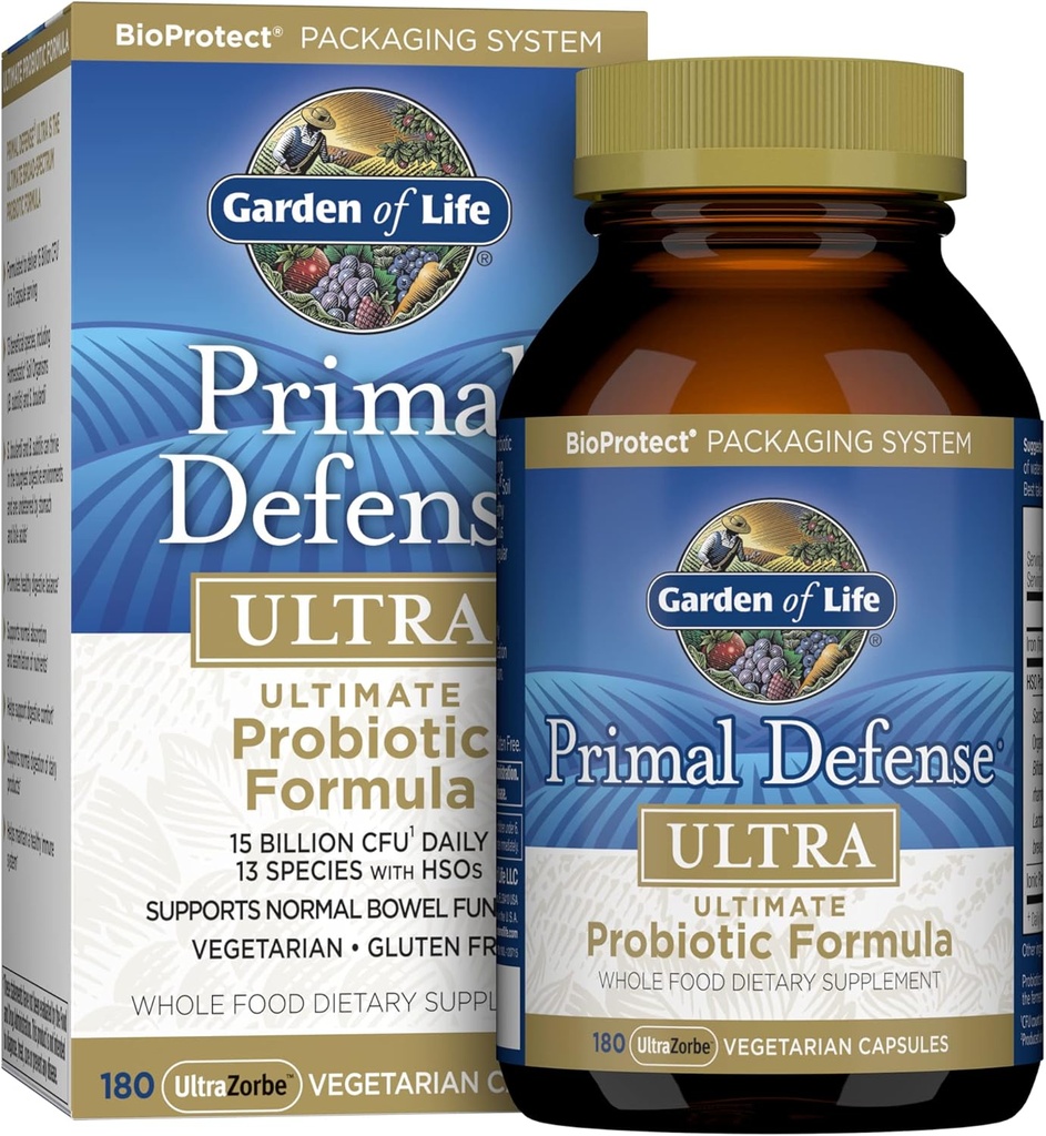 Have af liv Probiotika til fordøjelse sundhed og Gut sundhed balance, Primal Defense Ultra Ultimate Formel, 15 Millioner CFU og 13 Stammer Plus HSO, Vegetarisk og Gluten Gratis, 180 Kapsler