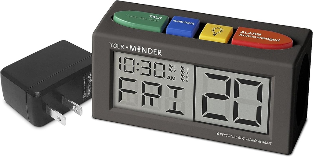 MEDCENTER Din Minder Voice Record og Alarm Replay Reminder ur med høje multiple alarmer, Recordable Talking Alarm ur til medikamenter (med adapter) gave til mor, far, ældre, seniorer