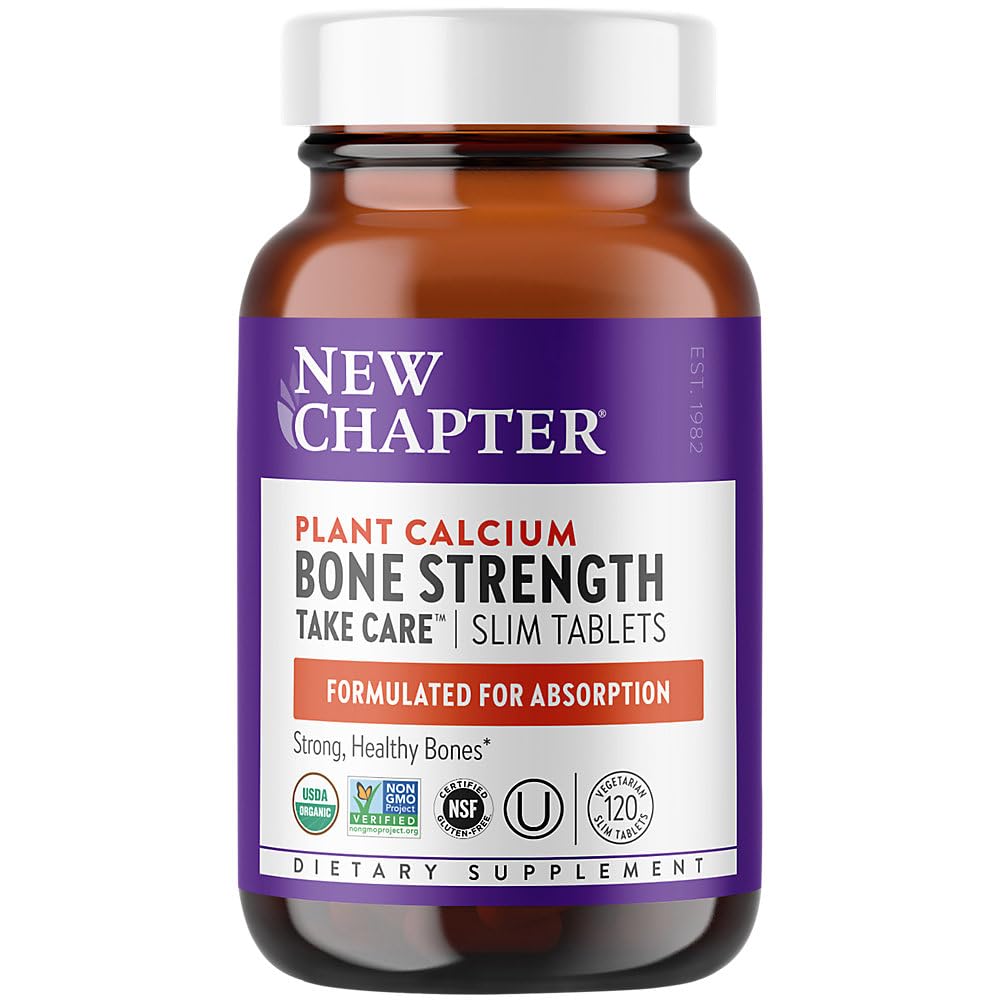 Nyt kapitel Calcium supplement â €"Bone Strength Organic Plant Calcium med vitamin K2 + D3 + Magnesium, Vegetar, Gluten Free - 120 tæller (40 dages forsyning)