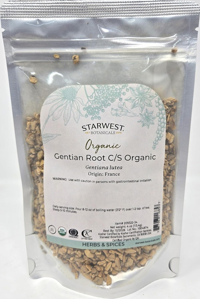Starwest Botanicals Organic Gentian Root C / S, 4 Ounces