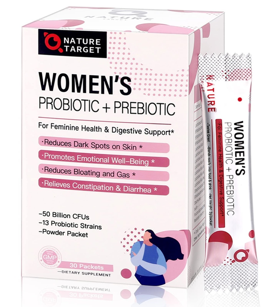 NATUR TARGET probiotika til kvinder Probiotisk pulver supplement - Prebiotika og probiotika til vægttab, immunforsvar og fordøjelsessygdomme