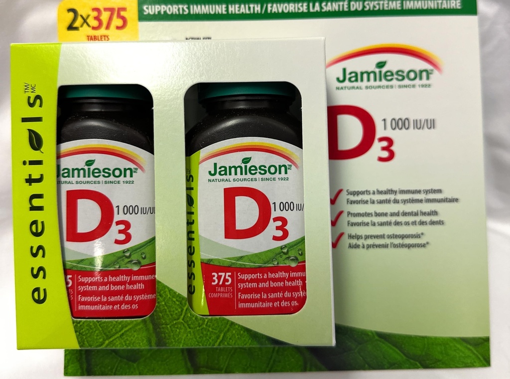 Jamieson Vitamin D3 1000Iu Tablet- (2X375), 750 Tæl