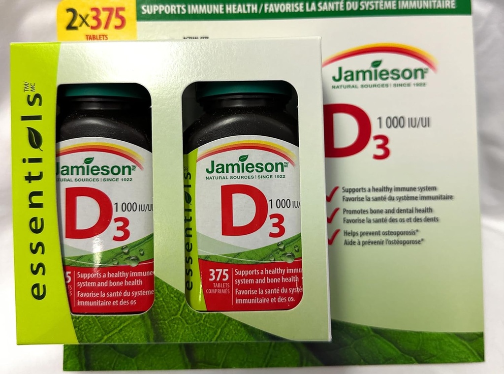 Jamieson Vitamin D3 1000Iu Tablet- (2X375), 750 Tæl