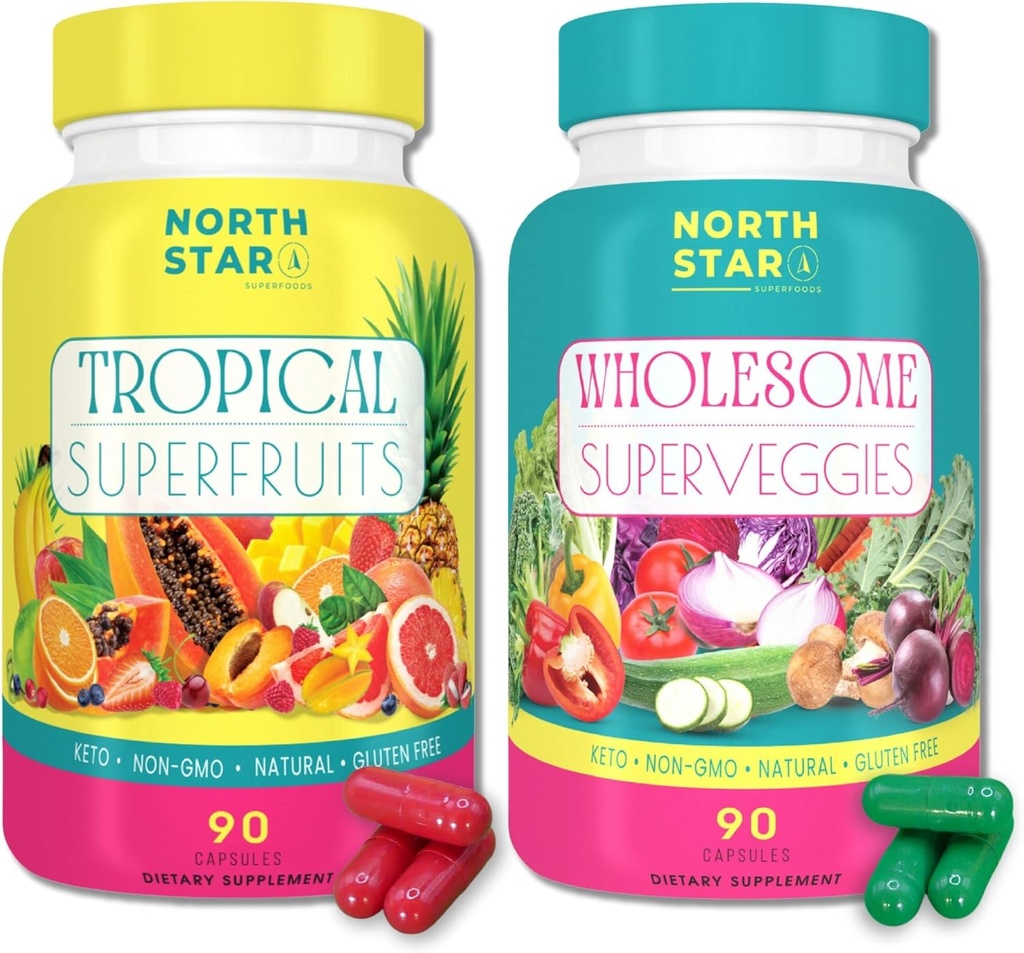 Superfood Rich Keto Tropical Fruit + Grossome Veggie Kosttilskud ekskl. 124; 180 TOTAL Serveringer af Produce Per Flaske