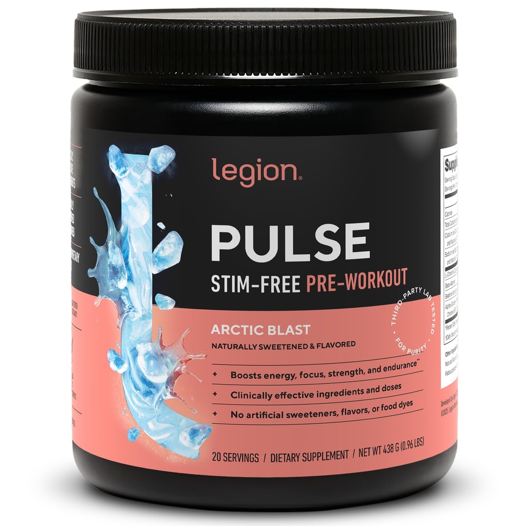 LEGION Pulse Pre Workout Supplement - Alle naturlige nitrogenoxid Preworkout Drink til Boost Energy, Creatin Free, naturligt sødet, Beta Alanine, Citrulline, Alpha GPC (Koffein Free Arctic Blast)