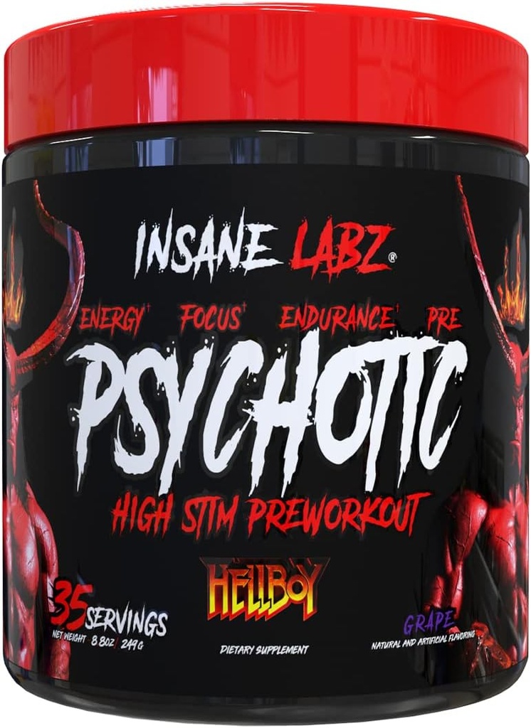 Insane Labz Hellboy Edition, High Stimulant Pre Workout Powder og NO Booster med Beta Alanine, L Citrullin, og koffein, øger fokus, energi, Endurance, Nitrogenoxid Niveauer, 35 Srvgs, Grape