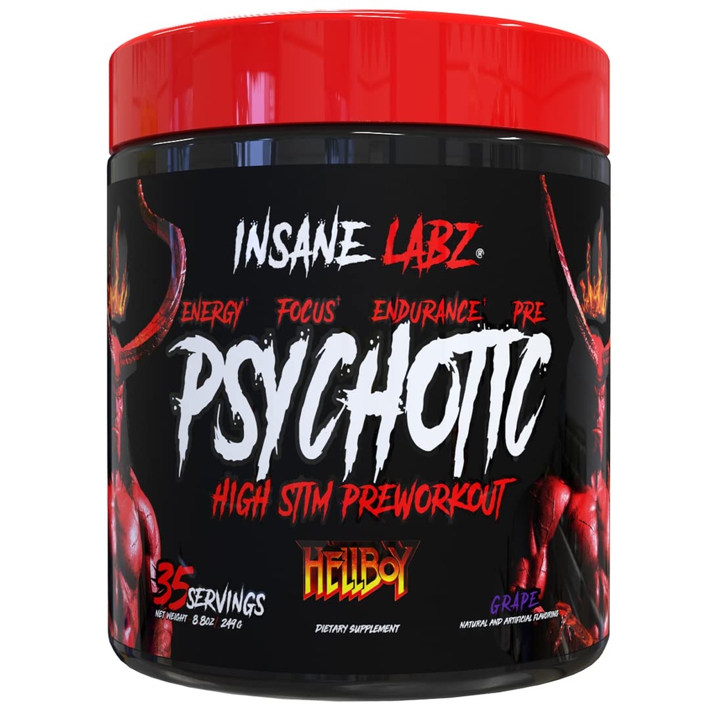 Insane Labz Hellboy Edition, High Stimulant Pre Workout Powder og NO Booster med Beta Alanine, L Citrullin, og koffein, øger fokus, energi, Endurance, Nitrogenoxid Niveauer, 35 Srvgs, Grape