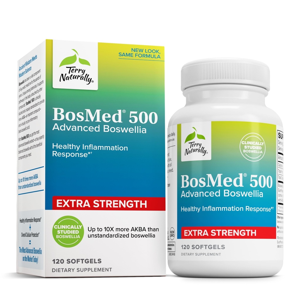 Terry naturligt Bosmed 500 Extra Strength - Boswellia Serrata Extract Supplement - Supplement til sund lungestøtte - Herbal Supplement Formel med høje niveauer af AKBA - 120 Softgels