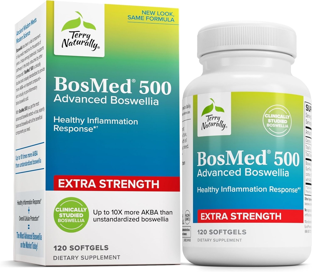 Terry naturligt Bosmed 500 Extra Strength - Boswellia Serrata Extract Supplement - Supplement til sund lungestøtte - Herbal Supplement Formel med høje niveauer af AKBA - 120 Softgels