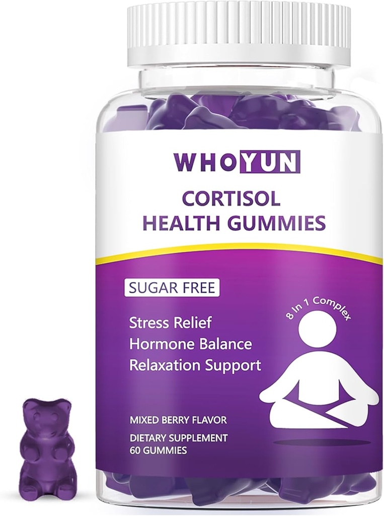 Cortisol Supplement Gummies for Women, Lavere Cortisol med Phosphatidylserin Ashwagandha Magnesium, Stress Relief, Vegansk Sukker Free, 60 Greve