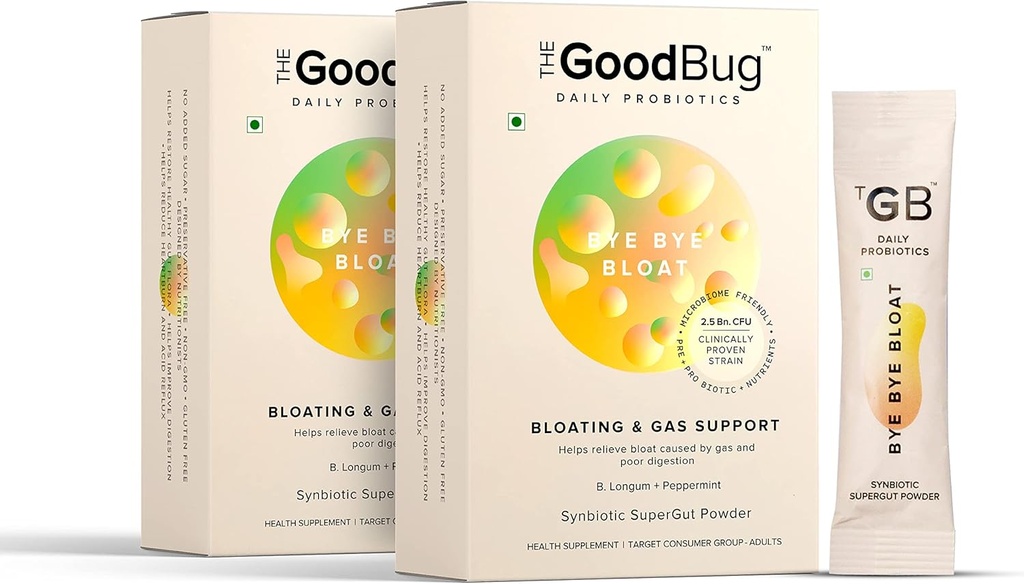 Den gode bug Prebiotic + Probiotic Gut Sundhed for mænd og kvinder - Hjælper med fordøjelsessygdomme - Boost Immunitet med pebermynte & Inulin, Synbiotic Fiber Powder, 2,5 Bn CFU - 60 dages pakke
