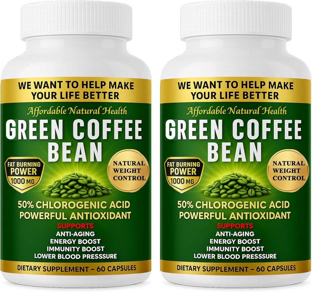 Green Coffee Bean Extract, 100% Pure Green Coffee Bean Kapsler, 50% Chlorogen Acid, 10.000 mg Styrke, 120 Kapsler, 4 Måned Supply, Non- GMO og Gluten Free, Traditional Herbal Supplement