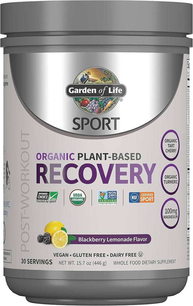 Have of Life Sport Vegan Post Workout Muscle Recovery Powder til mænd og kvinder - BlackBerry Lemonade 30 Servering, Organic Plant Based Recovery, 100mg Magnesium, Antioxidanter, Post Workout Kosttilskud