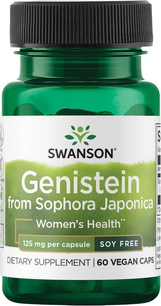 Swanson Soy- Free Genistein - Plant- baseret naturligt supplement til kvinder - Comfort & Balance - (60 Veggie kapsler, 125mg hver)