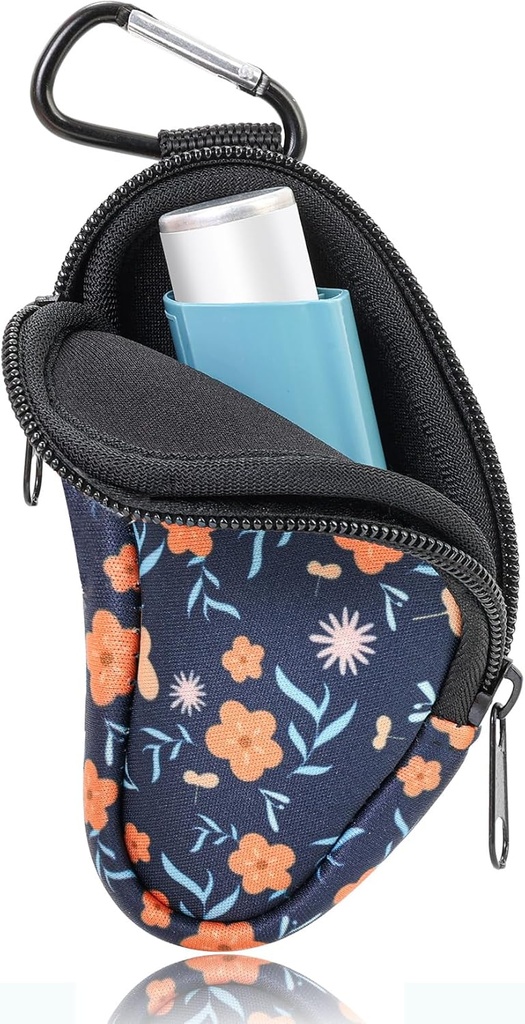 Astma Inhaler bæreholder Neopren Travel Inhaler Mini Bag til L- Formet Inhaler, Inhaler Ikke inkluderet (Blå, Blomst)
