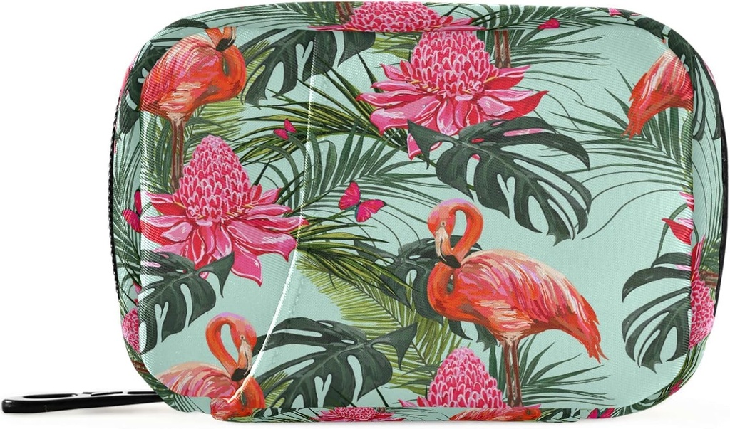 Tropical Flamingo Palm Blade Pill Organizer sag Sommer Floral 7 dages rejse Pill Box med lynlås Portable ugentlige Vitamin Medicin Supplement Holder Pouch Bag