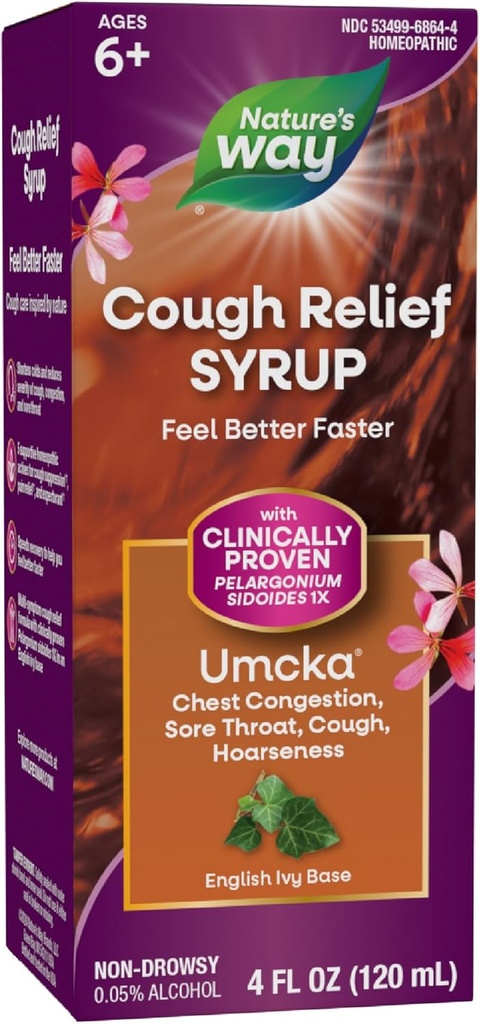 Nature 's Way Hough Relief Syrup, Umcka, Chest Congestion, Sore Throat, Hough, Hoarseness, Phenylephrine Gratis, Homøopatisk, Non- Drowsy, 4 Fl Oz