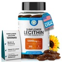 Solsikke Lecithin 1200 MG 100 Softgel, 100- Day Supply Garanteret Pure, Non- GMO, Soy- Free, Understøtter hjerne, hjerte, nerve, leversundhed, kognitiv funktion, sund Cholesterol, høj Absorption Formel