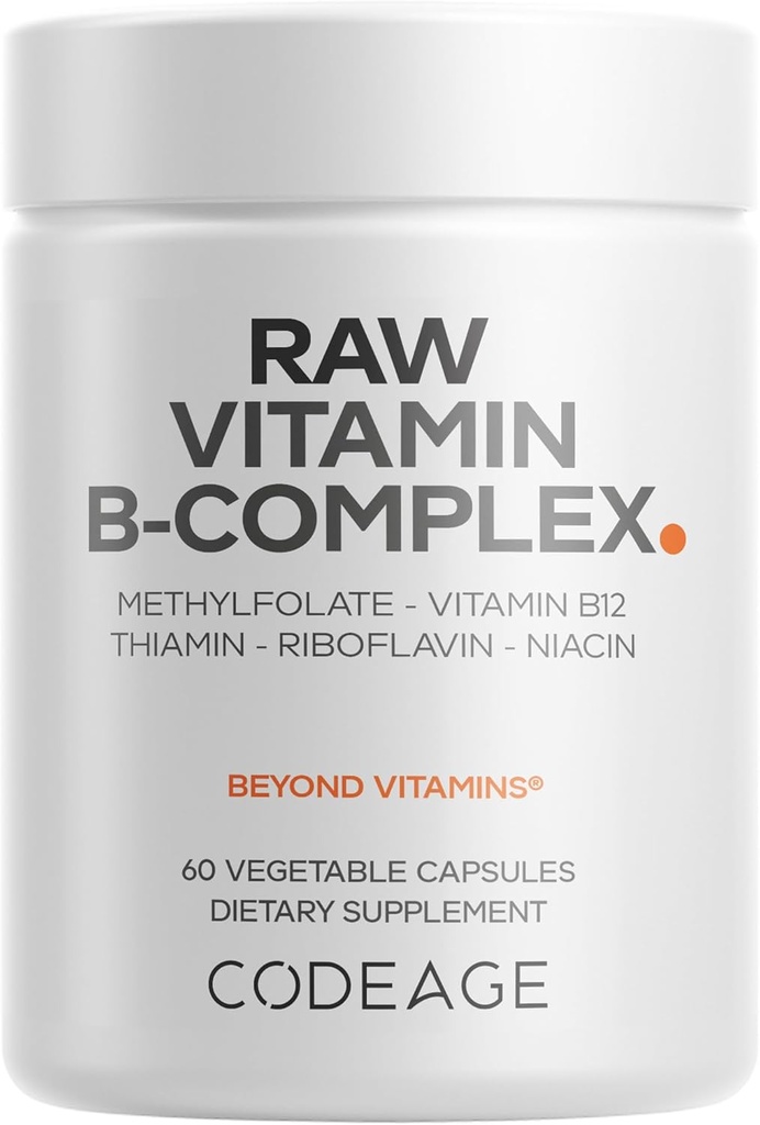 Kodeage Raw Vitamin B- Complex Supplement - Essential B Vitamin med Probiotika, fordøjelsesenzymer, Frugter & Grøntsager - 2 - Måned Supply - Methylfolat - Biotin - Vitamin B12 - Non- GMO - 60 Kapsler
