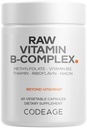 Kodeage Raw Vitamin B- Complex Supplement - Essential B Vitamin med Probiotika, fordøjelsesenzymer, Frugter & Grøntsager - 2 - Måned Supply - Methylfolat - Biotin - Vitamin B12 - Non- GMO - 60 Kapsler