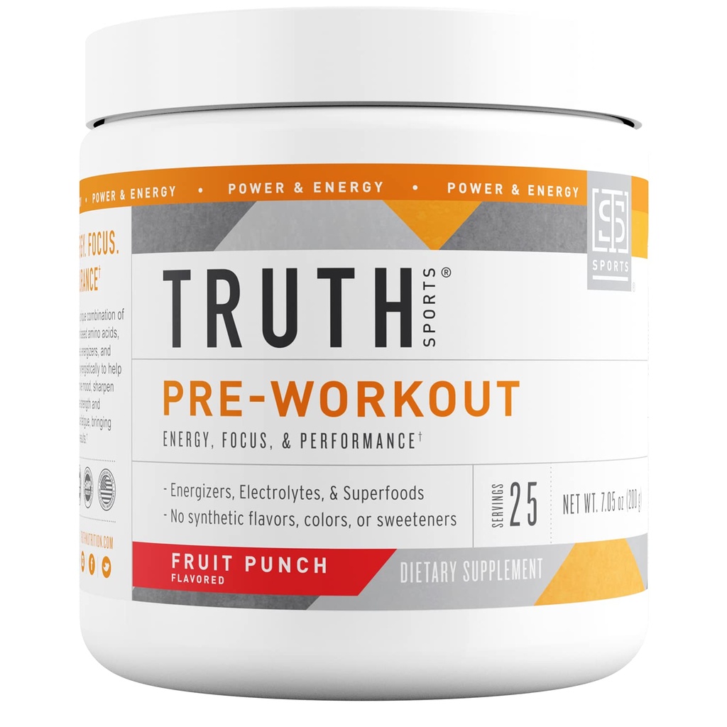Truth Nutrition Pre Workout Powder - Natural PreWorkout for Mænd & Kvinder, Vegan BCAA Amino Energy Powder, Keto Friendly - Ingen kunstige Artiskokker, Sweetners eller Fares (Fruit Punch)