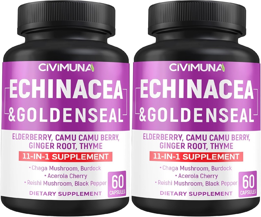 Echinacea Kapsler med Echinacea, Goldenseal Root, Elderberry - 120 Kapsler til 4 Måneder Supply (pakke med 2)