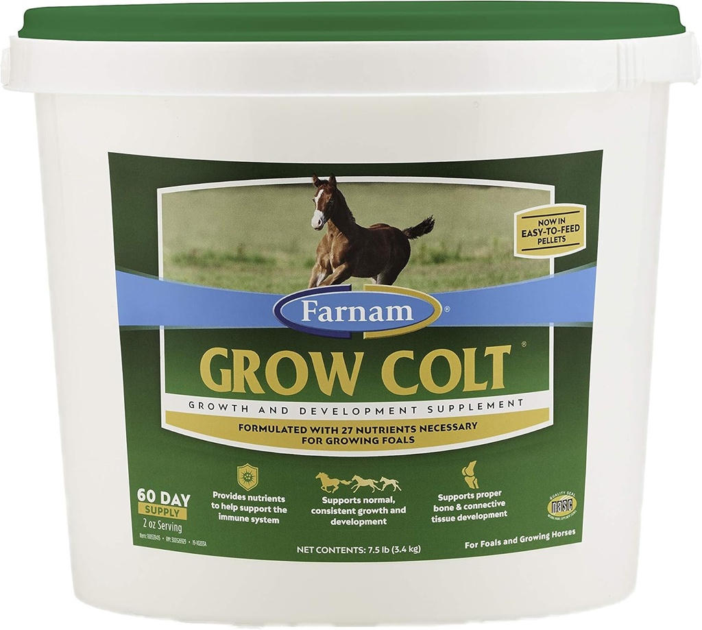 Farnam Grow Colt tillæg for vækst og udvikling, understøtter normal, konsekvent vækst i første års føl liv, 7,5 lbs., 60 Day Supply