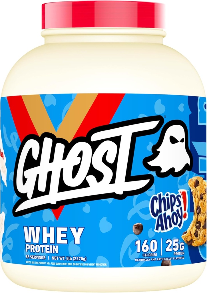 GHOST Whey Protein Powder, Chips Ahoy! - 5LB, 25G Protein - Chokolade Chip Cookie Flavored Isolat, Koncentrat & Hydrolyseret Whey Protein Blend