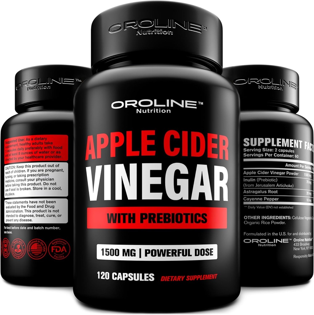 Apple Cider Vincipe- piller med Prebiotic, 2 måneders forsyning - Apple Cider Vincipe- kapsler - Apple Cider Vincipe- Kosttilskud, Apple Vincipe- tabletter - Energi og Gut Health Support til kvinder & mænd 1500 mg