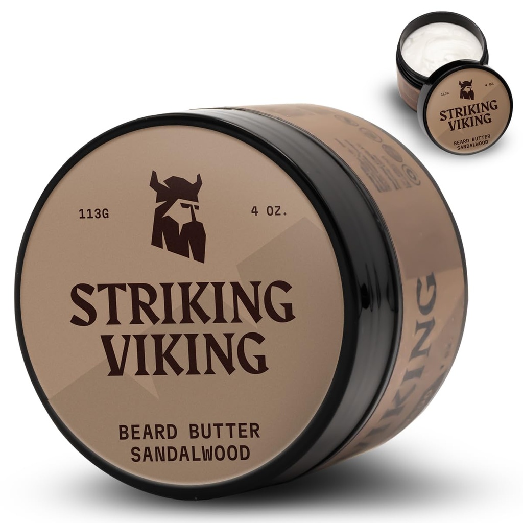 Striking Viking Sandalwood Beard blødgøringsmiddel til mænd - Non-Greasy Cream Formel med naturlige ingredienser til Hydrated og genopfriskning Beards (4oz)