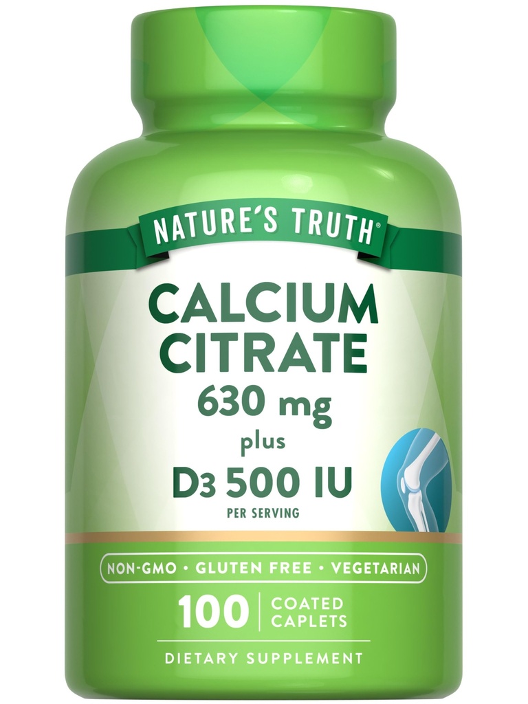Nature 's Truth Calcium Citrate med D3-vitamin 124; 100 Caplets124; Vegetar, Non- GMO & Gluten Free Supplement