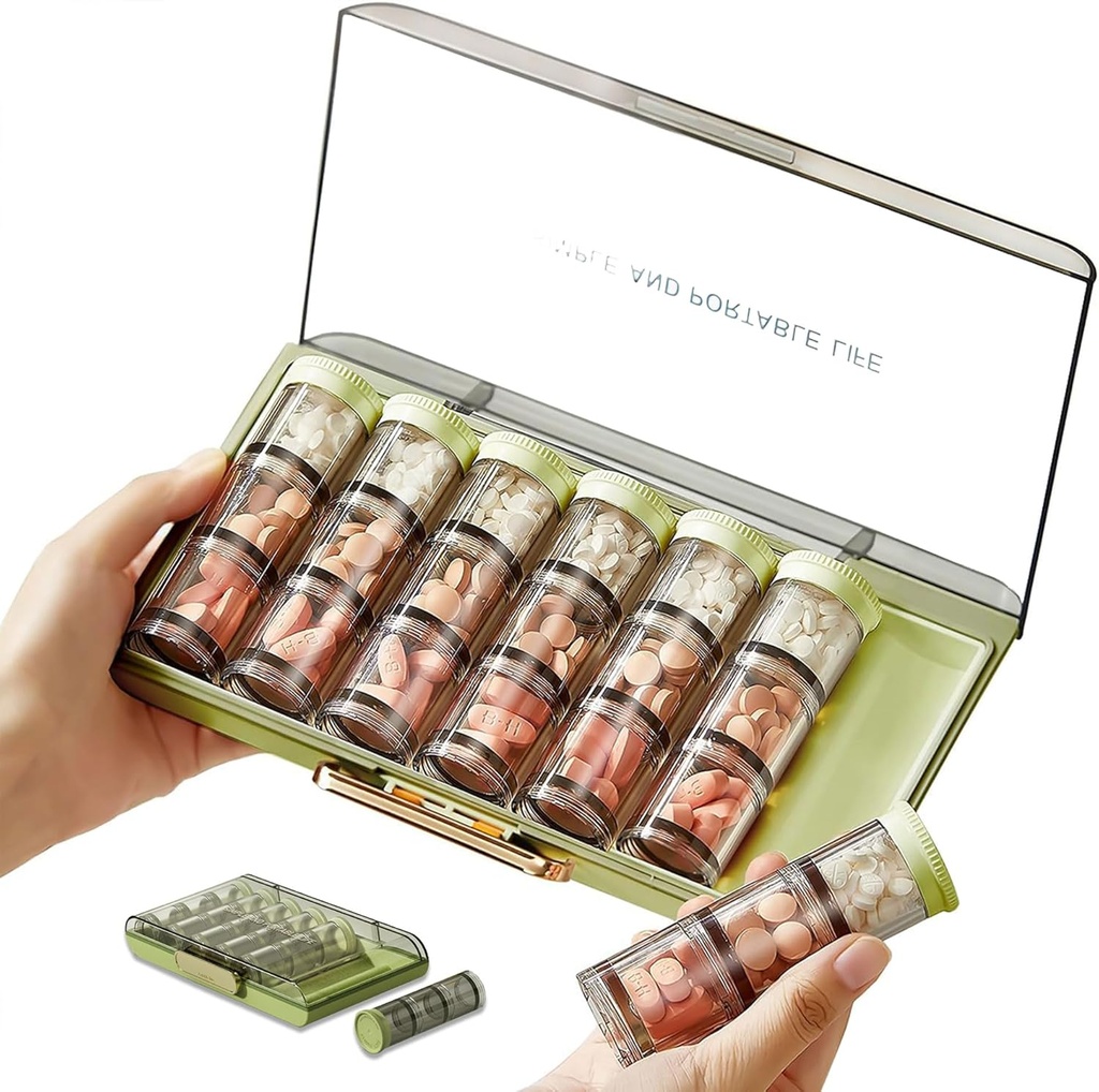 3 gange om dagen Pill Organizer 7 Dag, Stor Ugentlig Pill Organizer, Ugentlig Pill Box med 7 separate Containers, Bærbar Daily Medicine Planner Case for Medicine Vitamin Fish Oil Supplement (grøn)