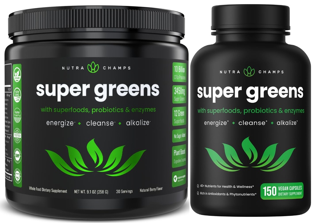 NutraChamps Super Green Powder & Super Green Kapsler