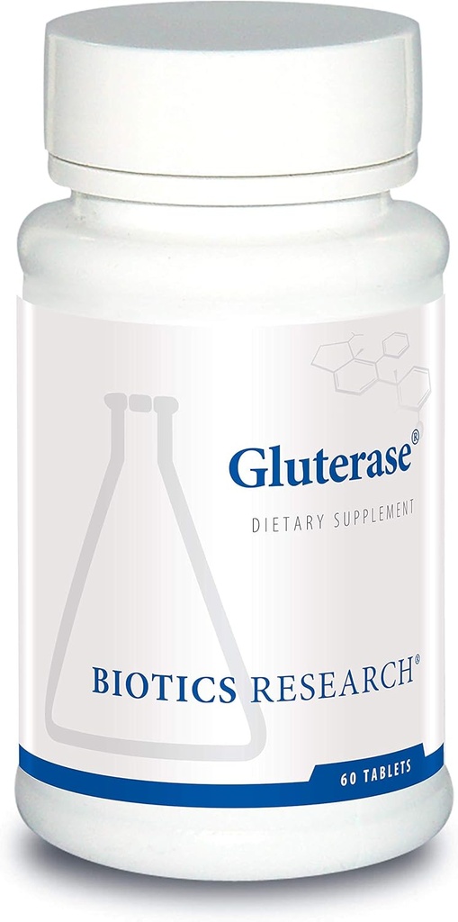 Bioetik Forskning Gluterase Kosttilskud Enzymer til Digesting Gluten, Specialiseret Enzyme Forberedelse, Tolerase, Gut- Supportive Nutrients, Okra, Marshmallow, Vitamin U Complex, 60 tabletter