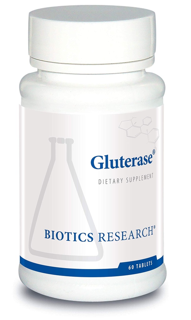 Bioetik Forskning Gluterase Kosttilskud Enzymer til Digesting Gluten, Specialiseret Enzyme Forberedelse, Tolerase, Gut- Supportive Nutrients, Okra, Marshmallow, Vitamin U Complex, 60 tabletter